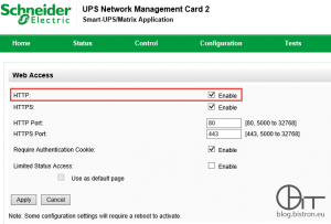APC Network Management Card 2: HTTP aktivieren