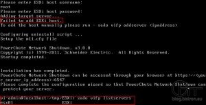 Warnung Abschluss PCNS-Installation: Failed to add ESXi host. Ausgabe vifp listservers