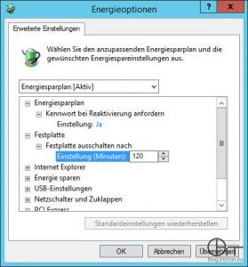 Windows Energieoptionen - Festplatte ausschalten nach x Minuten