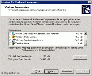Systemsteuerung - Software - Windows-Komponenten hinzufügen/entfernen - Windows-Bereitstellungsdienste
