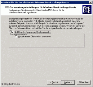 WDS-Konfiguration Schritt 3: PXE-Serveranfangseinstellungen für Windows Bereitstellungsdienste
