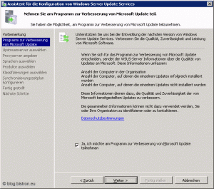 Assistent für die Konfiguration von Windows Server Update Services: Programm zur Verbesserung von Microsoft Update