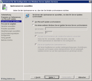 Assistent für die Konfiguration von Windows Server Update Services: Schritt 3 - Upstreamserver auswählen
