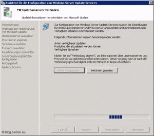 Assistent für die Konfiguration von Windows Server Update Services: Schritt 5 - Mit Upstreamserver verbinden