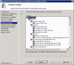 Assistent für die Konfiguration von Windows Server Update Services: Schritt 7 - Produkte auswählen
