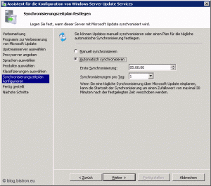 Assistent für die Konfiguration von Windows Server Update Services: Schritt 9 - Synchronisierungszeitplan festlegen