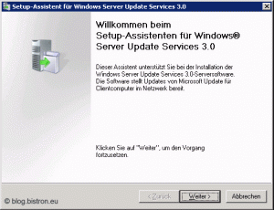 Setup-Assistent für Windows Server Update Services 3.0: Schritt 1 - Willkommen