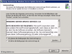 Setup-Assistent für Windows Server Update Services 3.0: Schritt 3 - Lizenzvertrag
