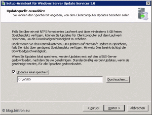 Setup-Assistent für Windows Server Update Services 3.0: Schritt 4 - Updatequelle auswählen