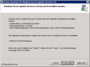 Setup-Assistent für Windows Server Update Services 3.0: Schritt 7